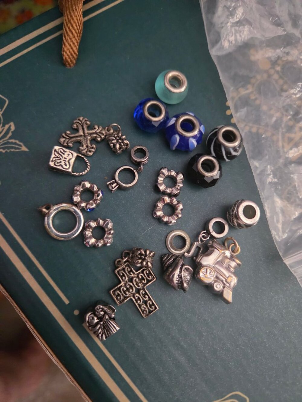 Small Bag of a few charms some Glass Beads Vintage Mixed DIY